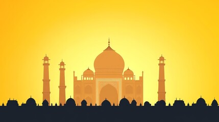Silhouette of a famous monument against a vibrant sunset backdrop.