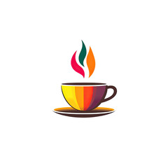 Colorful Cup with Steam and Saucer Design