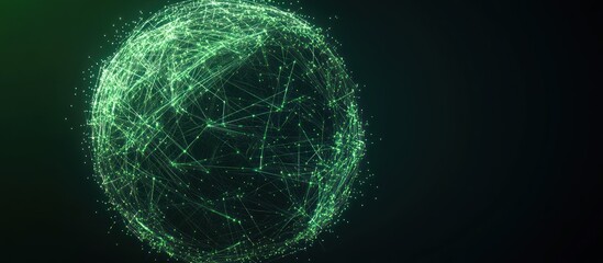 Abstract Digital Sphere with Green Lines and Dots