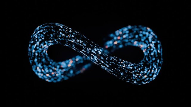 Seamless loop animation. Futuristic Infinity Loop of Binary Code Representing Technology,  AI learning, Digital Data Flow, and Endless Computational Possibilities in Abstract Form