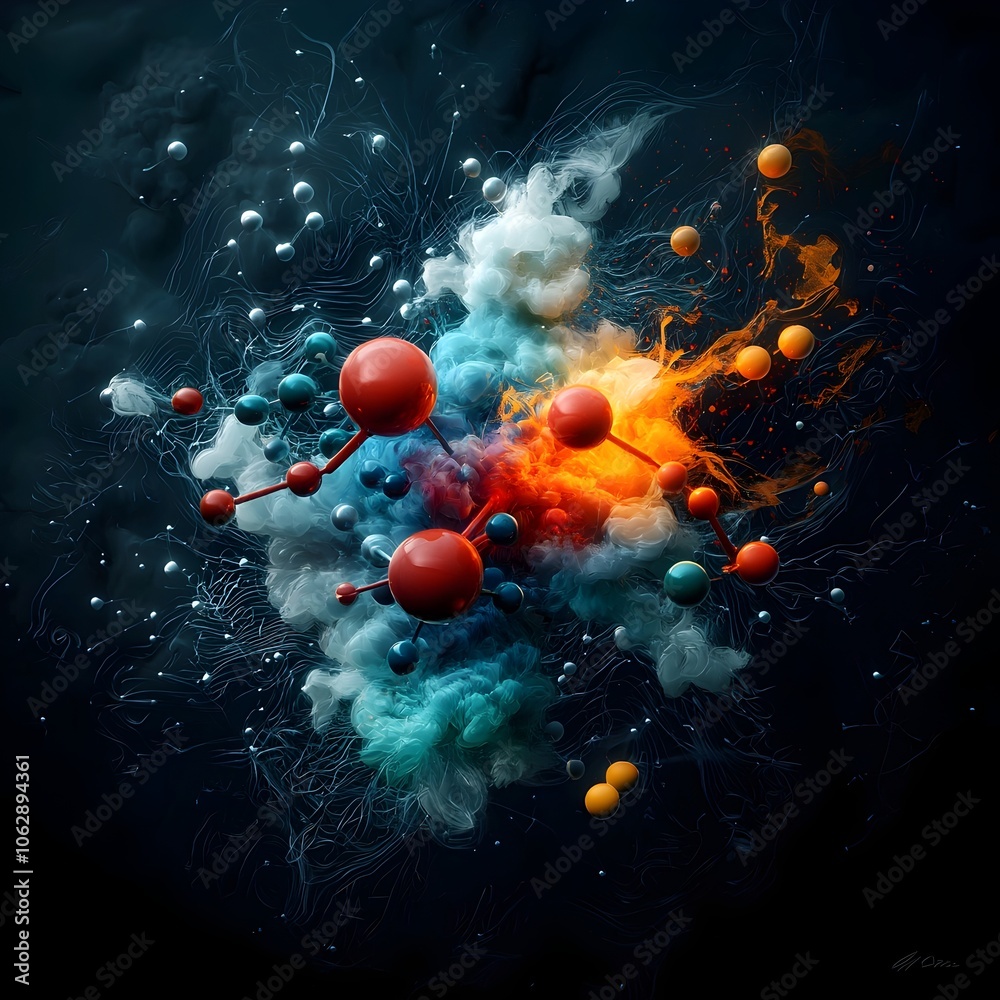Poster mesmerizing visualization of a complex atomic pattern featuring vibrant hues dynamic energy field an