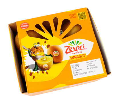 Zespri Sungold Kiwifruit pack containing four New Zealand produced fruits