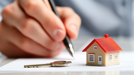 Signing Property Loan Agreement with Key and Model House