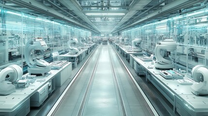 Fototapeta premium Photorealistic Image of a Futuristic Smart Factory with Advanced Technology and Automation Systems