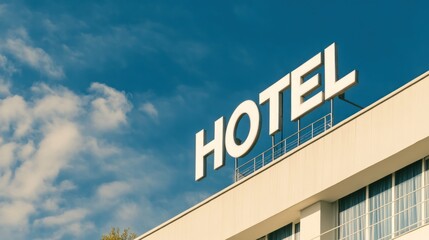 Obraz premium Hotel Sign Against Blue Sky