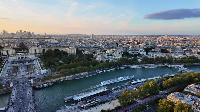 Seine river Paris France city building skyline, aerial view Europe capital