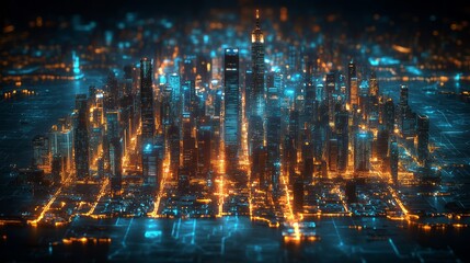Fototapeta premium Vivid Photorealistic Image of a Futuristic Cityscape with Skyscrapers and Neon Lights at Night
