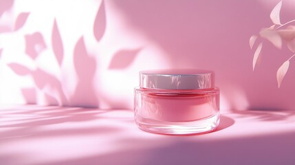Elegant Pink Skincare Cream Jar on Soft Background