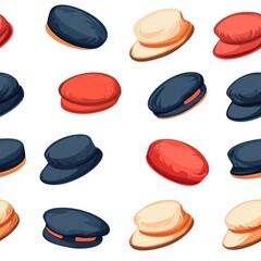 Flat style seamless pattern French cap, evenly spaced, isolated on white background.