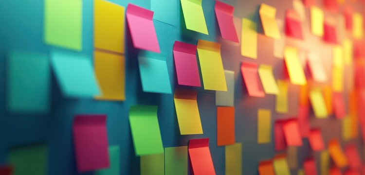 Detailed 3D model of post-it notes on a board with various reminders.