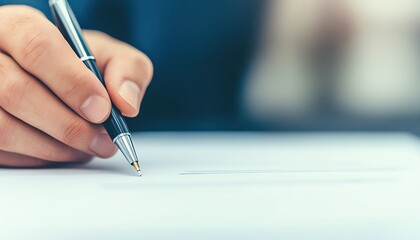 Closeup of a hand holding a pen, ready to sign a contract at the negotiation table, signing agreement, final stage of negotiation