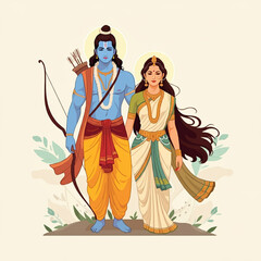 Obraz premium Lord Rama and Sita’s journey together, a symbol of love, loyalty, and devotion