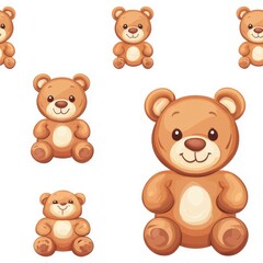 Obraz premium Flat style seamless pattern teddy bear, evenly spaced, isolated on white background.