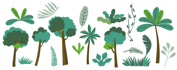 Set of safari object element with tree,leaves,bush © piixypeach