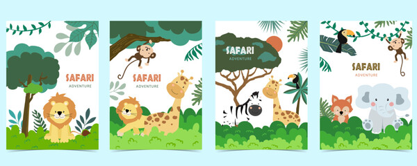 Fototapeta premium cute safari landscape template banner for a4 vertical design