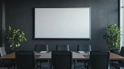 A minimalist empty whiteboard with no markings, set in a modern conference space