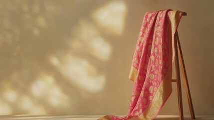 Elegant Pink Fabric Draped on Wooden Stand