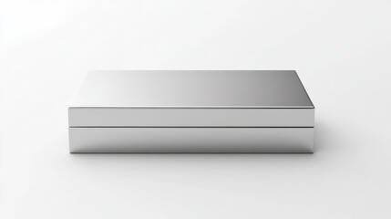 A minimalist, rectangular metallic silver box with sharp edges, placed on a white background --ar 16:9 --v 6.1 Job ID: b5ed446d-26a5-4f65-b86b-9a86e10b3371