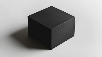 Fototapeta premium A minimalist square black box with soft shadows and subtle highlights, placed on a white background