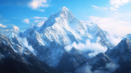 Fototapeta premium A breathtaking view of towering mountains with white snow