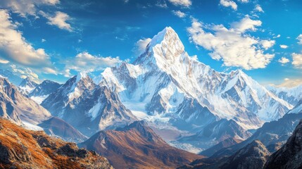 Obraz premium A breathtaking view of towering mountains with white snow