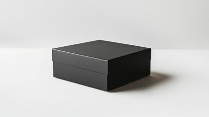 A minimalist square black box with soft shadows and subtle highlights, placed on a white background
