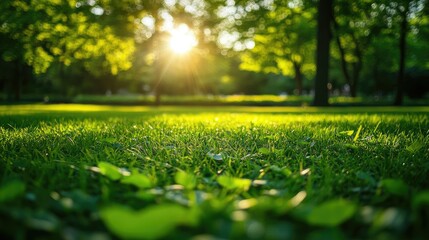 Naklejka premium Sunlight Shines Through Trees in Green Park