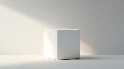 A minimalist white box with rounded corners and soft lighting, against a completely white background