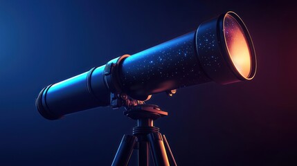 Three-dimensional depiction of a telescope, complete with celestial details.