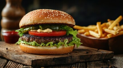 A classic American burger with lettuce, tomato, and mayo,