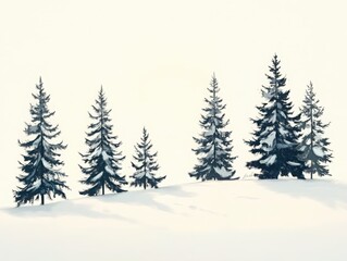 Obraz premium Minimalist illustration of snow-covered pine trees in a serene winter landscape