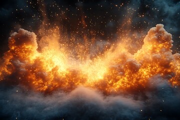 Fototapeta premium A powerful explosion of fire and smoke engulfs the scene