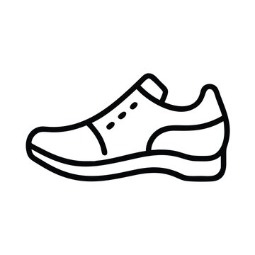 recommend clip art: Running shoe outline icon in black and white, Simple black and white outline icon of a running shoe, representing fitness, sports, and active lifestyle, isolated on a white background.