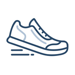 Running shoe outline icon in black and white, Simple black and white outline icon of a running shoe, representing fitness, sports, and active lifestyle, isolated on a white background.