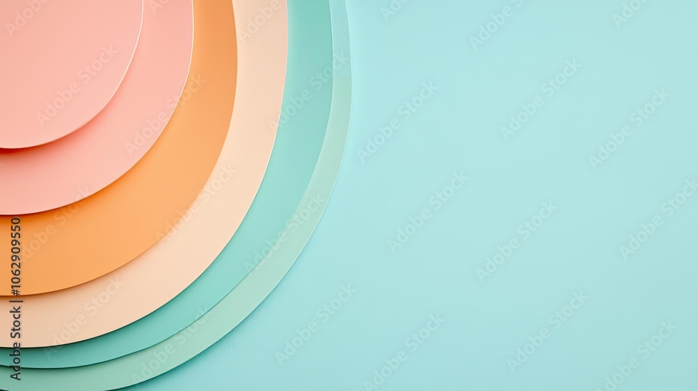 Aufkleber colored paper layers overlapping on a light blue background, creative design element.