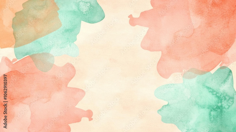 Poster abstract watercolor background in shades of peach and teal with soft textures.