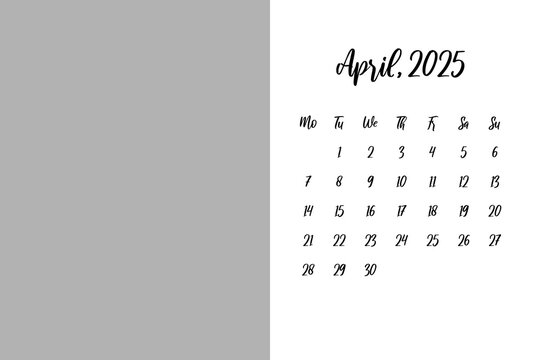Calendar 2025 with Simple calendar layout and Image, April Calendar design 2025