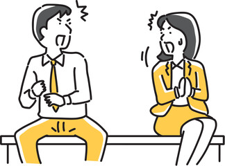 見つめあって驚く男女