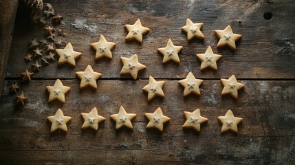 Star-Shaped Cookies on Rustic Wooden Table