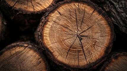 Naklejka premium Wood cut stack background with a rich wooden logs texture creates an ideal wallpaper for mobile devices. This wood cut stack design offers a natural, warm aesthetic with ample copy space.