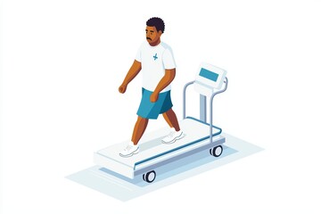 Fototapeta premium Man walking on treadmill in a fitness gym, white isolate background.