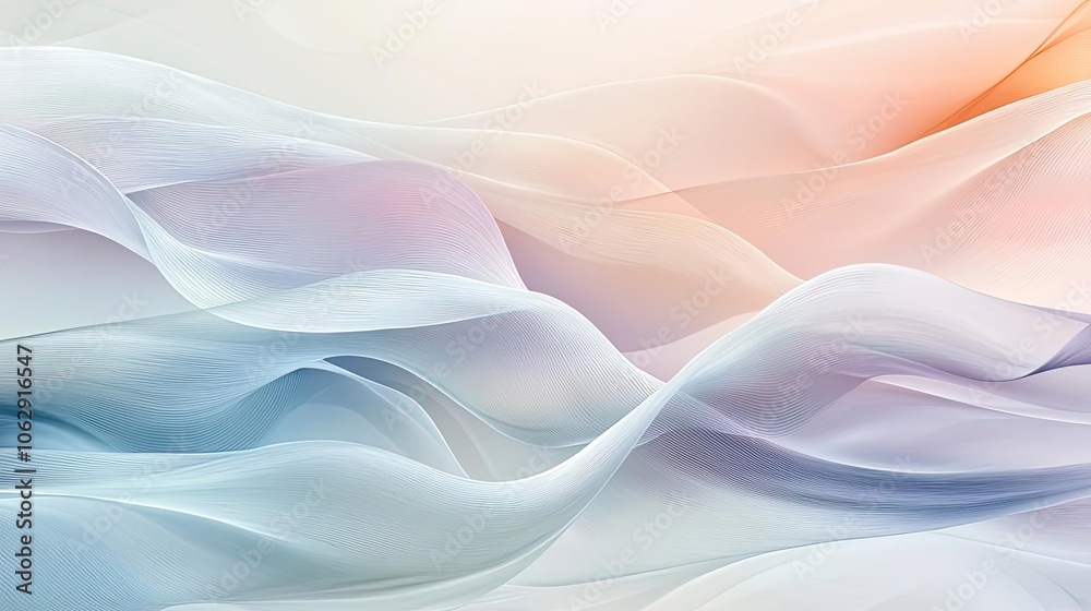 Poster abstract wave pattern in soft pastel colors, white isolated background.