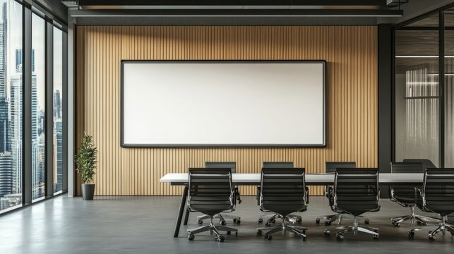 A sleek and modern empty whiteboard in a professional office space, with bright lighting and no distractions,