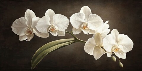 Naklejka na ściany i meble A classic postcard design showcases elegant white orchids, highlighting their beauty in a vintage style that captures the charm of a bygone era.