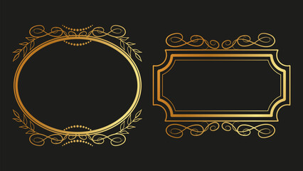 Vintage gold frames dark background swirls lines. For book covers and classy invitations. Vector illustration.