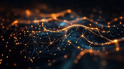 Abstract representation of interconnected data points and waves.