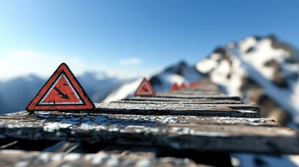 Navigate the rocky terrain safely with warning signs in mountainous landscapes