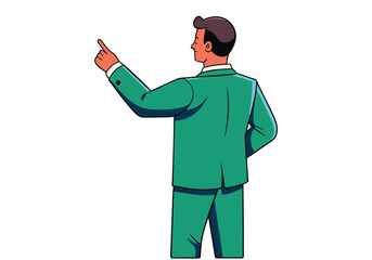 Businessman standing pointing at screen, presenting report. Hand drawn style vector design illustrations.
