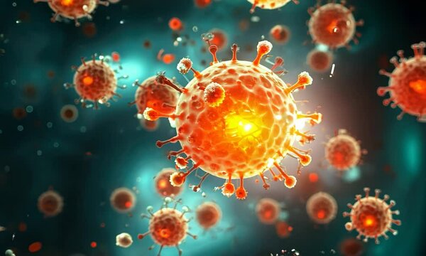 Close-up view of virus cells in a digital illustration