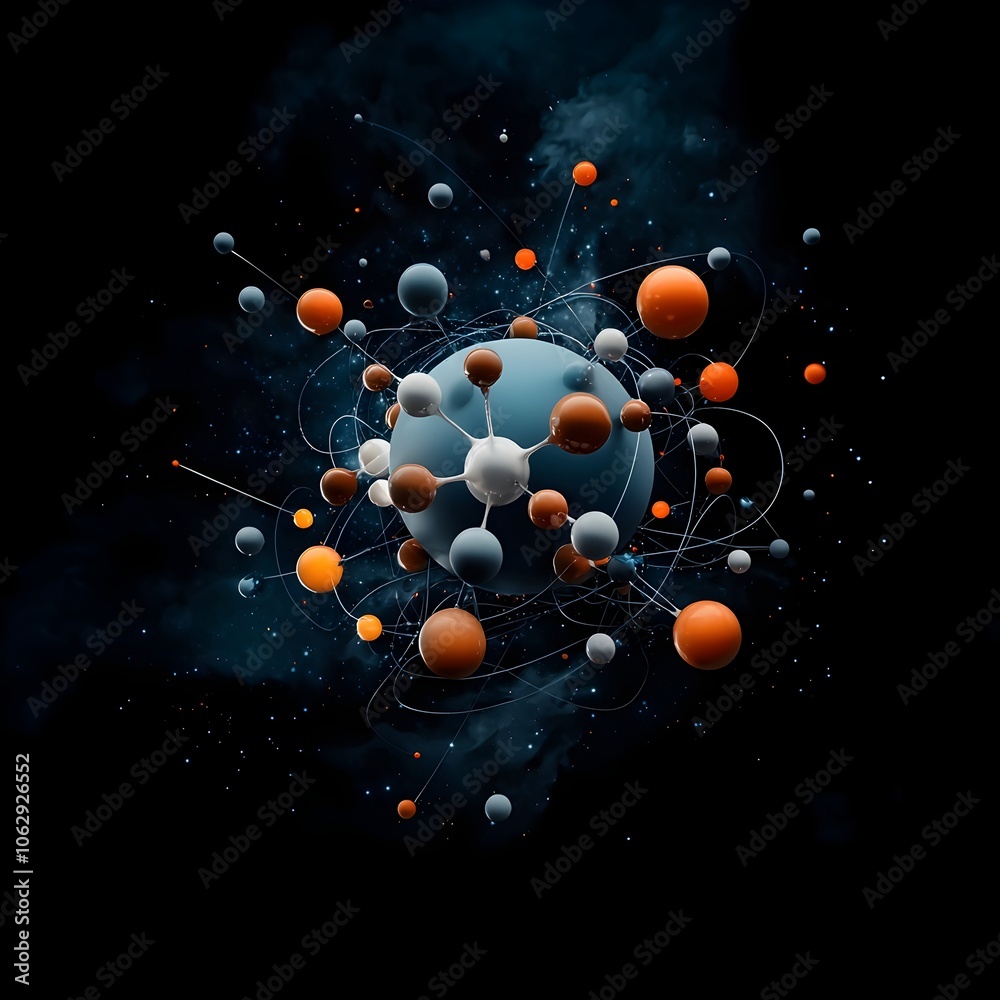 Poster captivating molecular model depicting a visually striking and complex geometric design with dynamic 